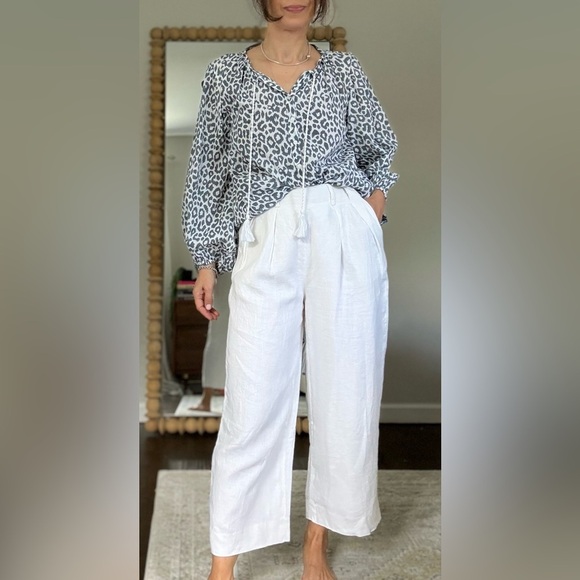 J. Crew White Linen Cripped Wide Leg Pants - Picture 1 of 13